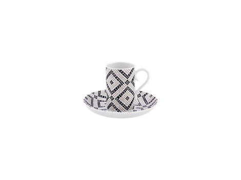 Mosaic Motif Calcada Portuguesa Espresso Coffee Cup and Saucer