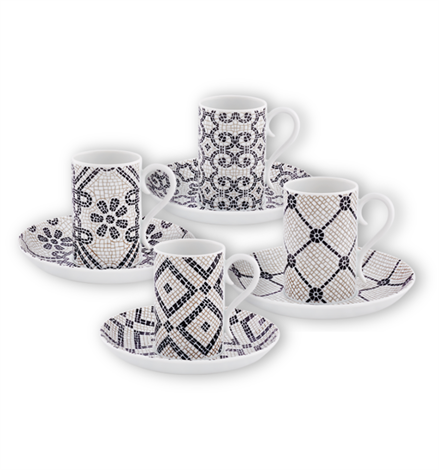 Mosaic Motif Calcada Portuguesa Espresso Coffee Cup and Saucer