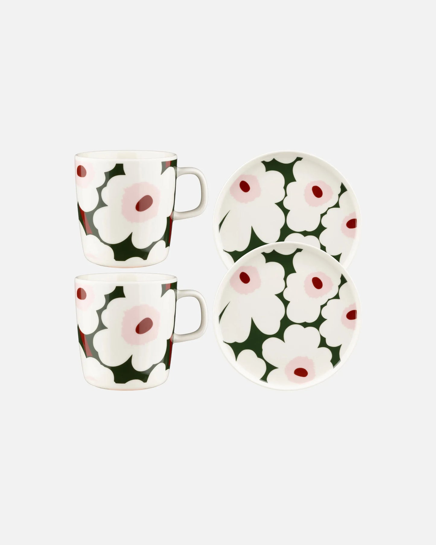 Marimekko Unikko Green White and Burgundy Dinner Set