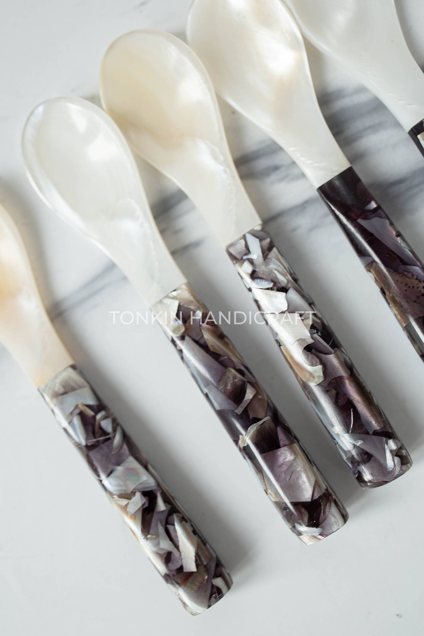 Mother of Pearl Seashell Spoon with Black handle and Pearl Flecks