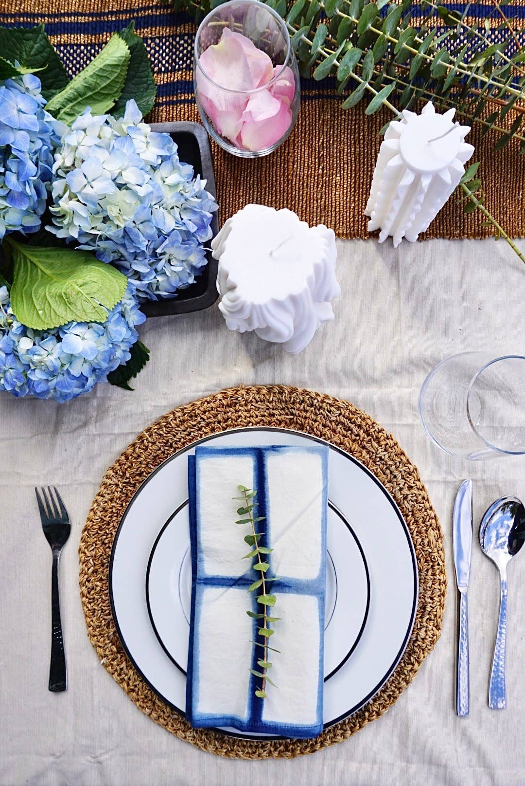 Blue Indigo Cotton Dinner Napkins Rectangle Batik Pattern