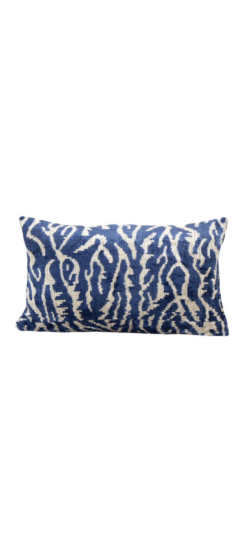 Silk Velvet Ikat Pillow Blue Tiger Stripe Cover and Insert