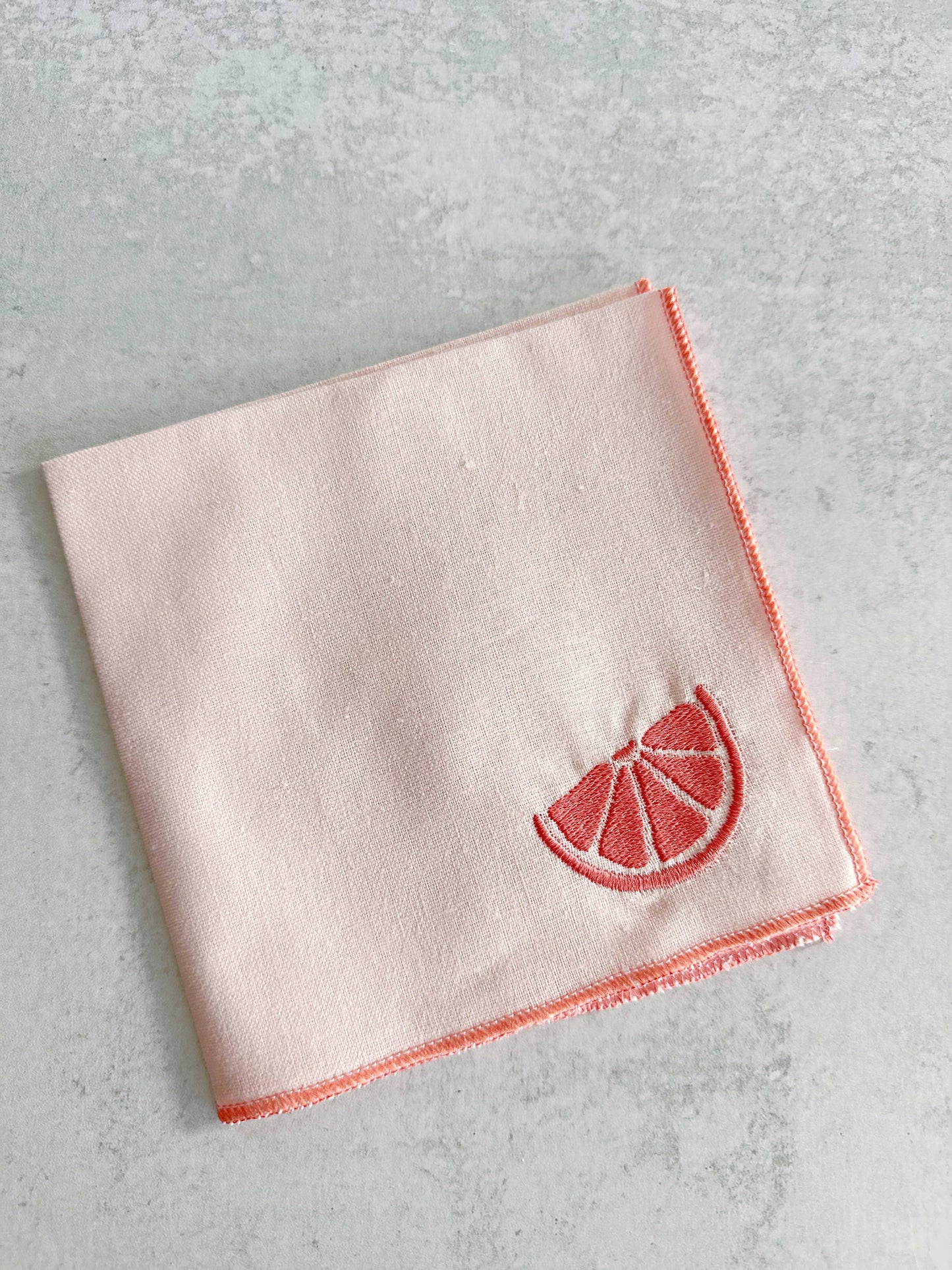 Citrus Embroidered Linen Cocktail Napkins, set of four