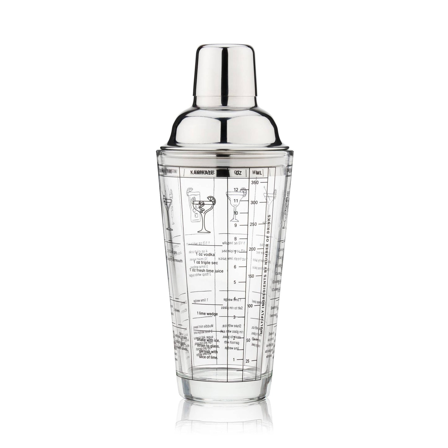 7-Cocktail Recipe Stainless Steel & Glass Shaker - 13.5 oz