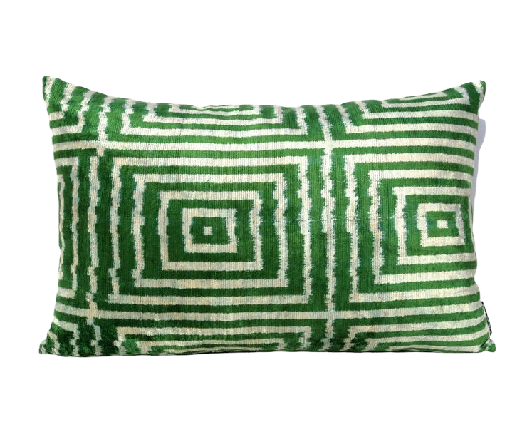 Silk Velvet Ikat Pillow Green Square Cover