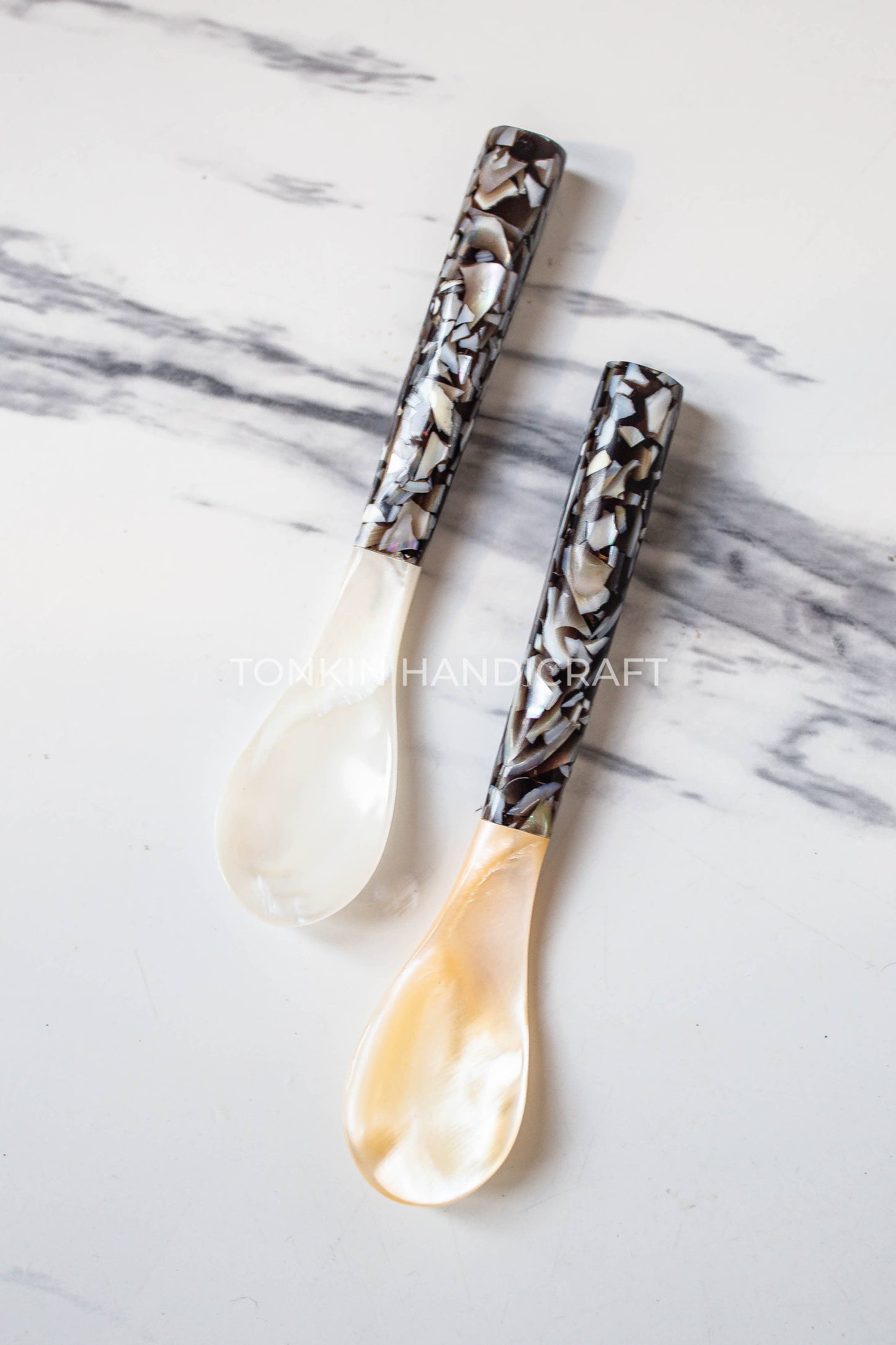 Mother of Pearl Seashell Spoon with Black handle and Pearl Flecks