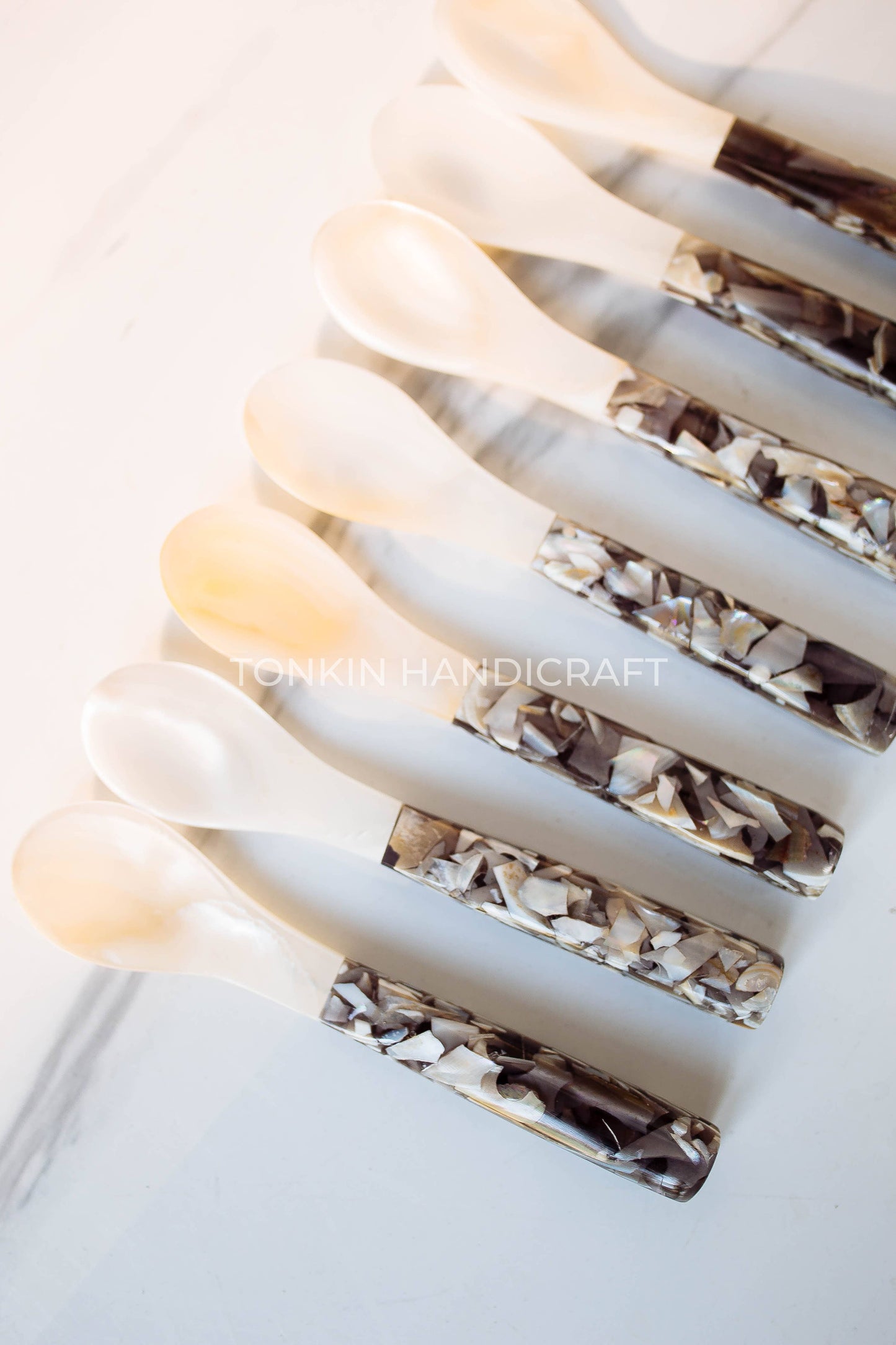 Mother of Pearl Seashell Spoon with Black handle and Pearl Flecks