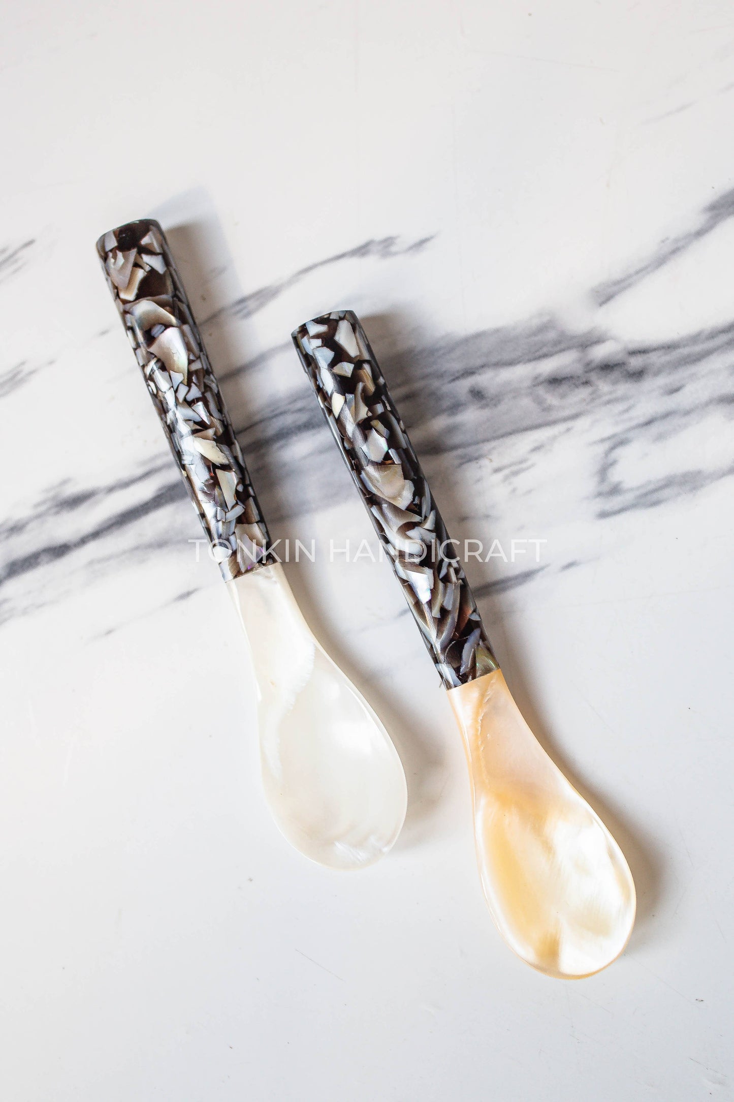 Mother of Pearl Seashell Spoon with Black handle and Pearl Flecks