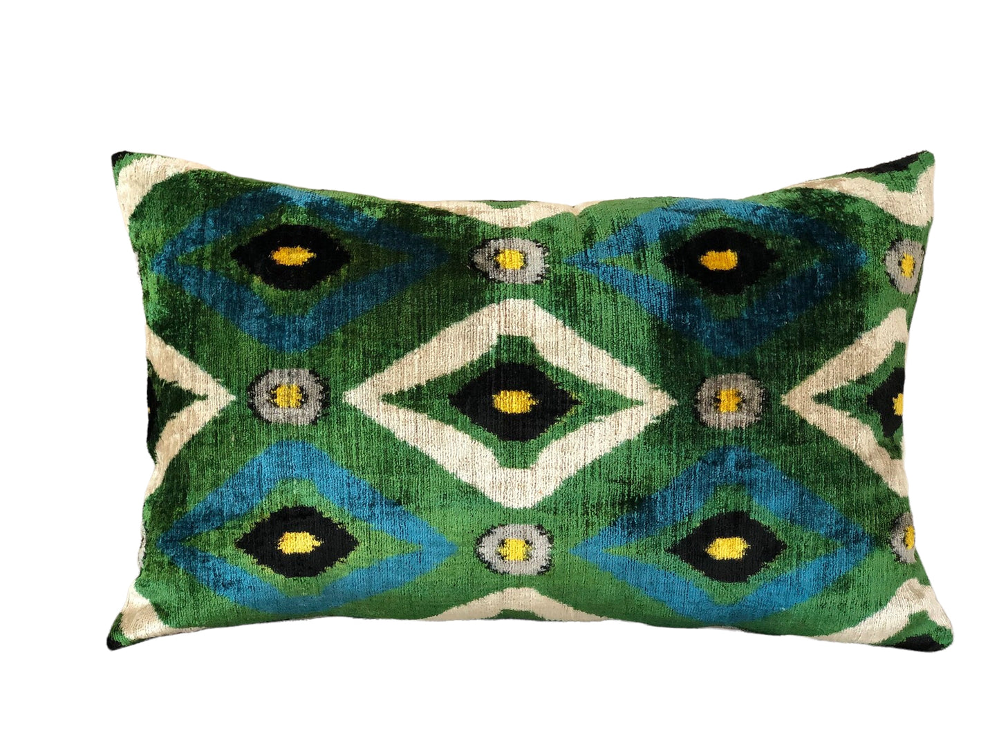 Silk Velvet Green and Blue Diamond Pillow Cover Cotton Back 16 x 24