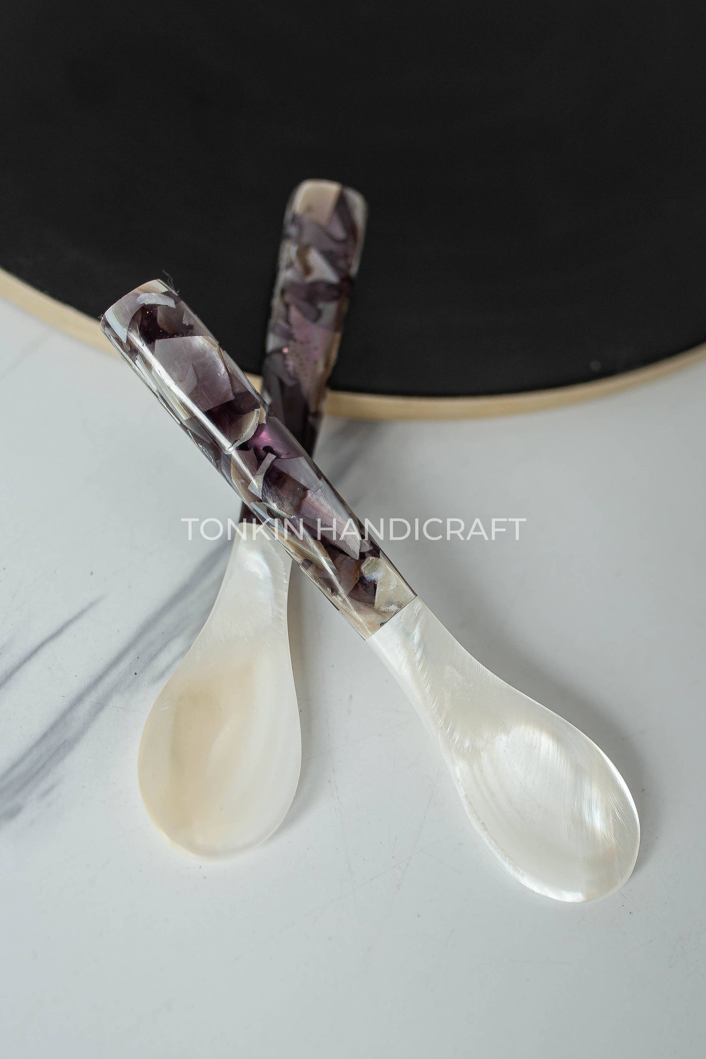 Mother of Pearl Seashell Spoon with Black handle and Pearl Flecks
