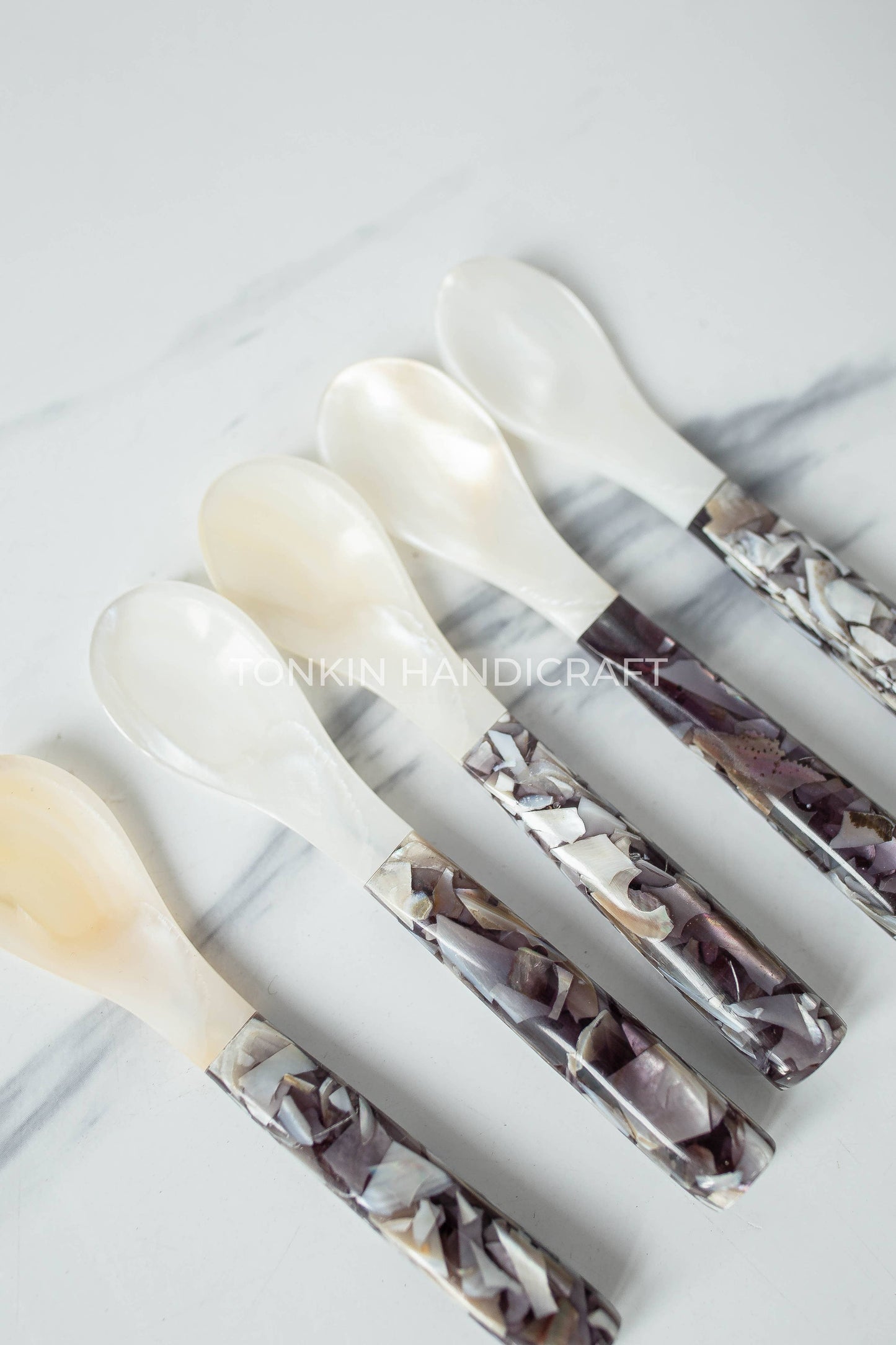 Mother of Pearl Seashell Spoon with Black handle and Pearl Flecks