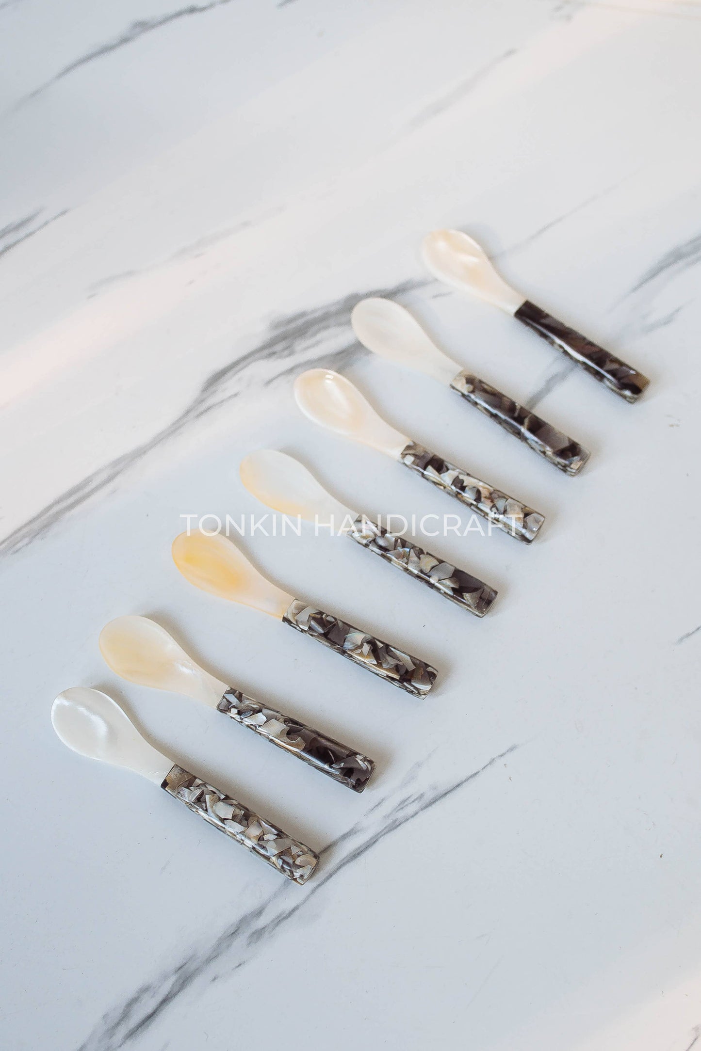 Mother of Pearl Seashell Spoon with Black handle and Pearl Flecks