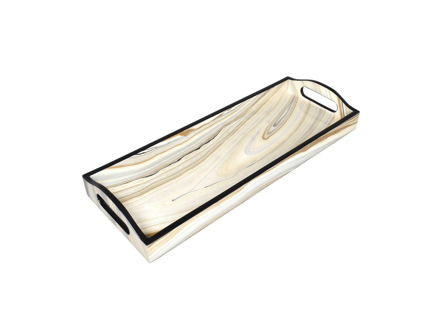 Bar Tray in Lacquered Tucson Paper with Black Trim