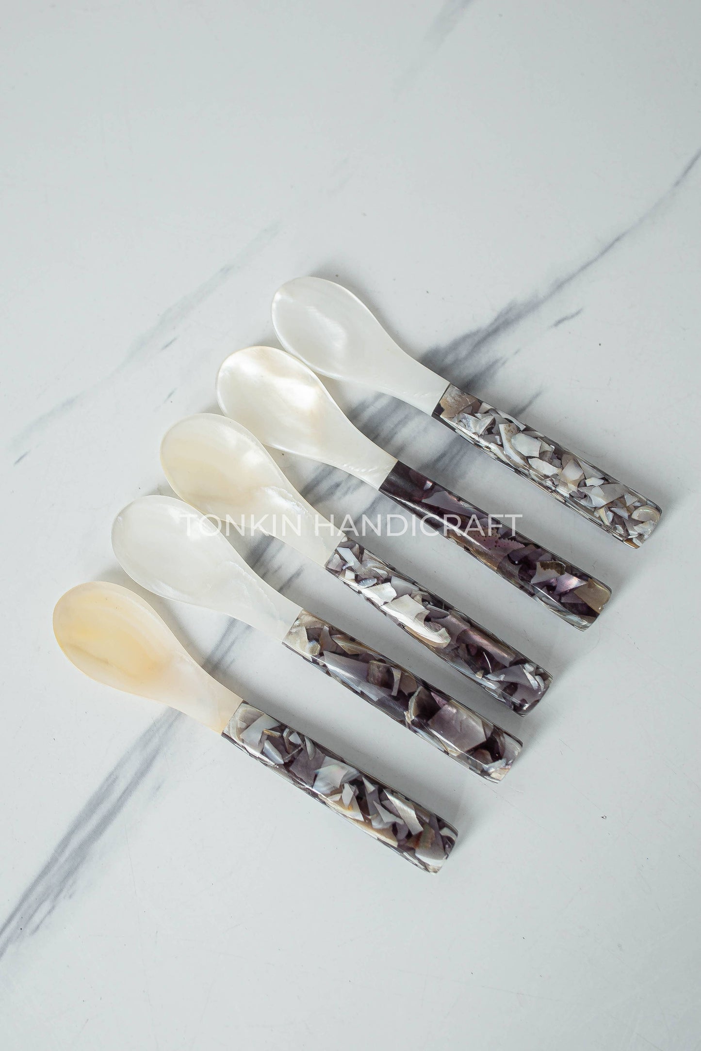 Mother of Pearl Seashell Spoon with Black handle and Pearl Flecks