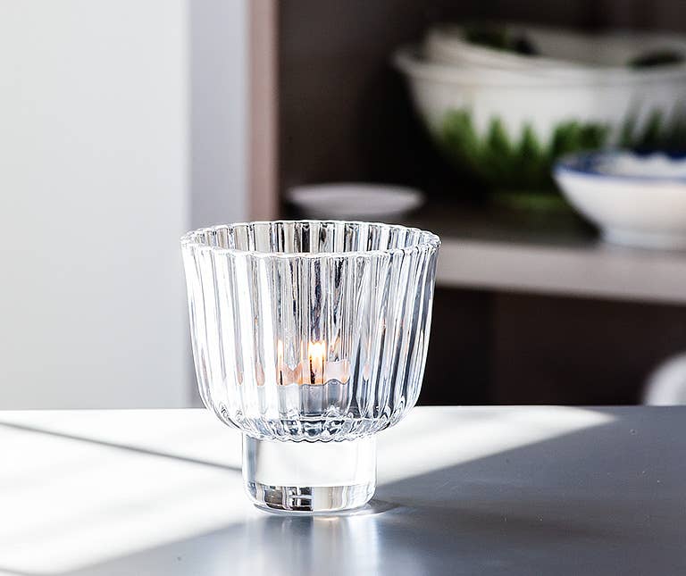 Ribbed Glass Tealight Holder