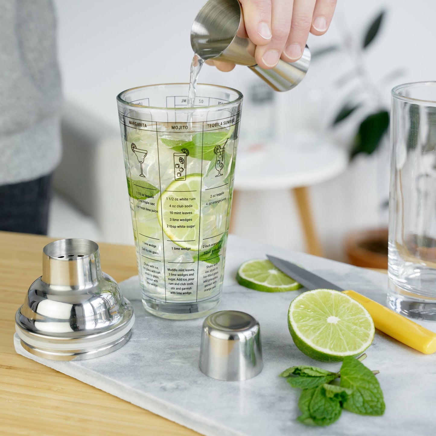 7-Cocktail Recipe Stainless Steel & Glass Shaker - 13.5 oz