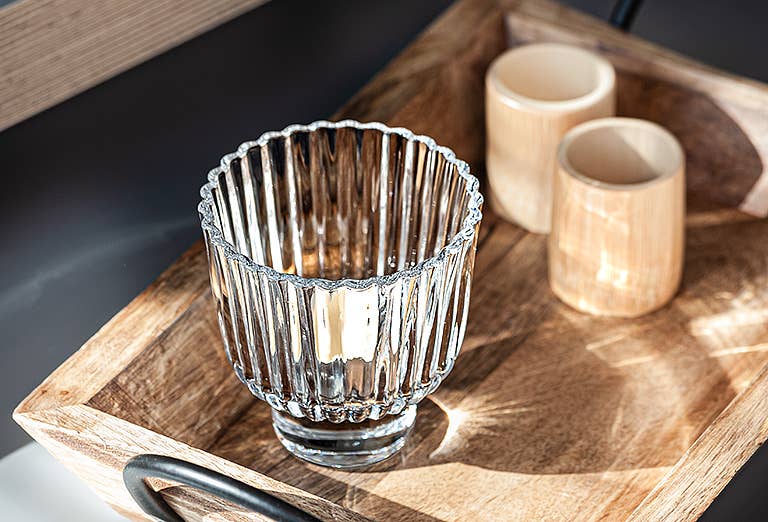 Ribbed Glass Tealight Holder