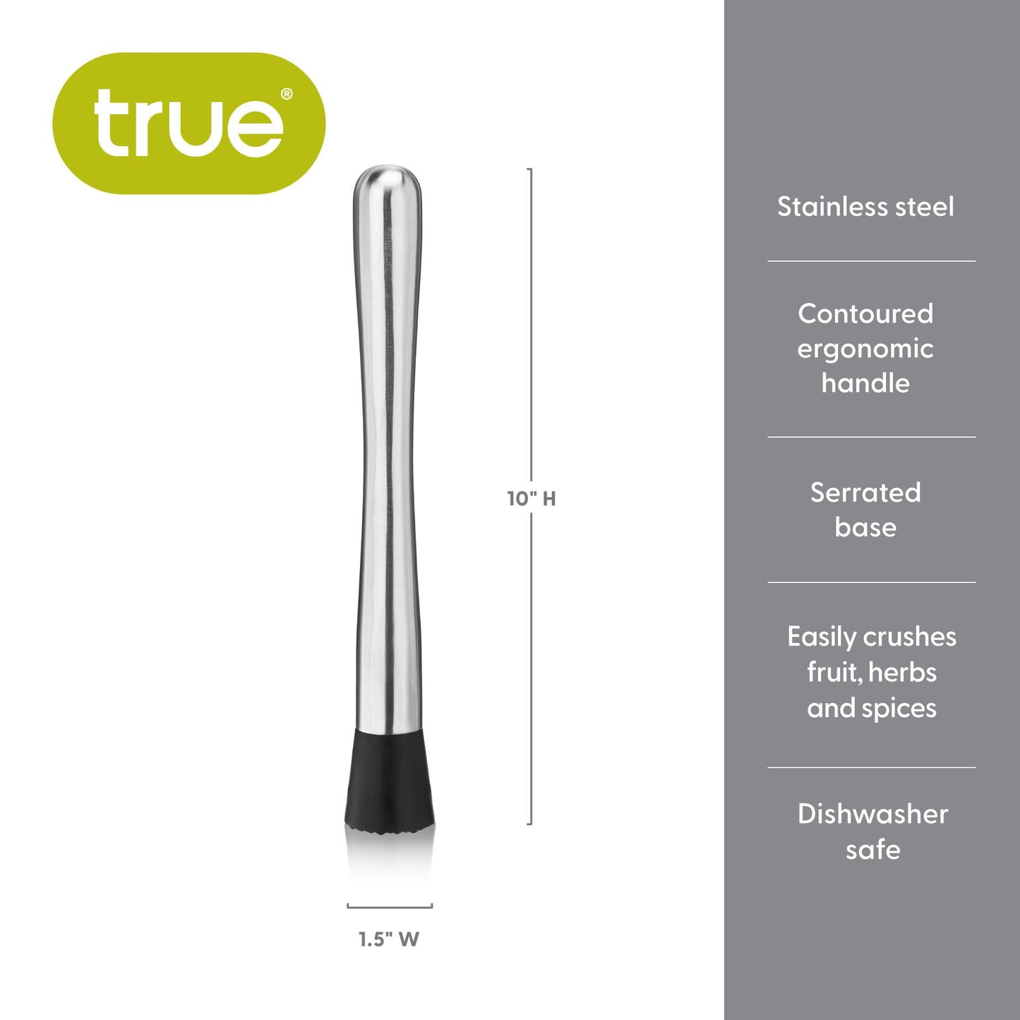 Extra Long Stainless Steel Muddler w/ Serrated Base