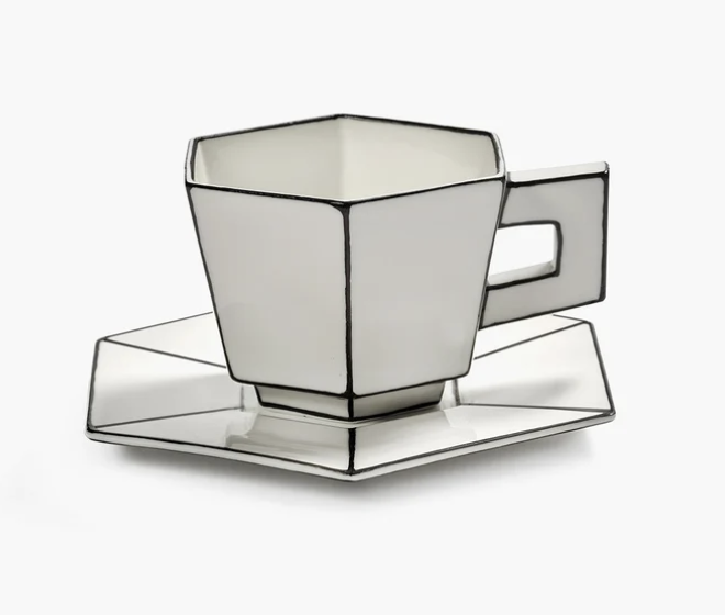 Annebet Black and White Coffee Cup and Saucer Set