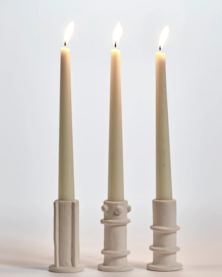Ceramic Candle holders in beige by Marie Michielssen SET of 3 Tall