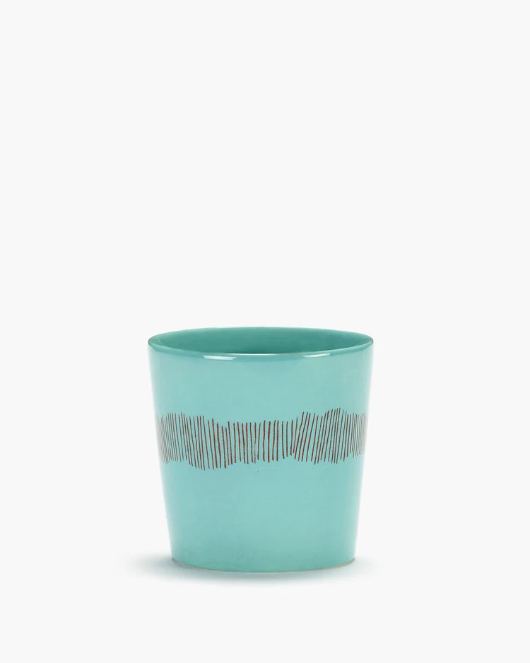 Turquoise Ceramic Coffee Cup with Red Stripes by Ottolenghi