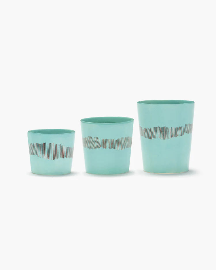 Turquoise Ceramic Coffee Cup with Red Stripes by Ottolenghi