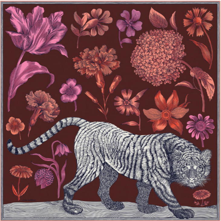Inoui Editions Gustav the Tiger Burgundy Square Scarf 51" x 51"