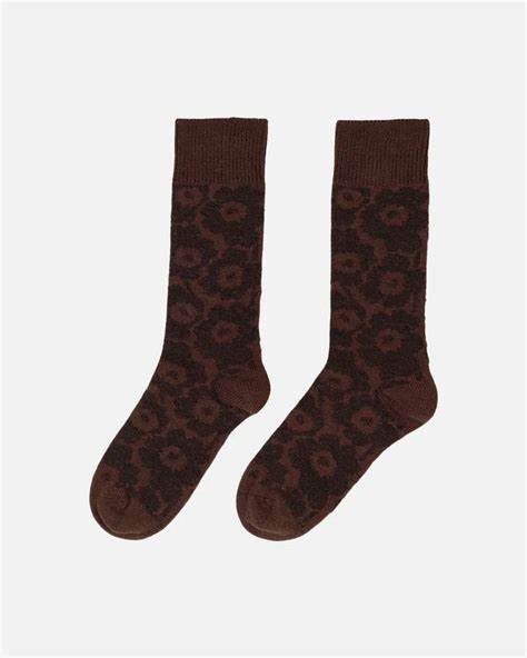Marimekko Brown WOOL Oras Unikko Thick Wool Socks