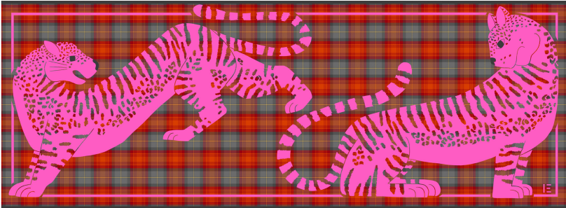 Inoui Editions Wool Plaid Panther Scarf HOT Pink