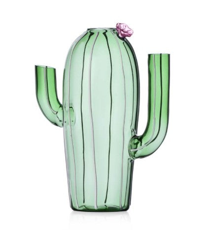 Ichendorf Glass Green Cactus Pink Flower Pitcher