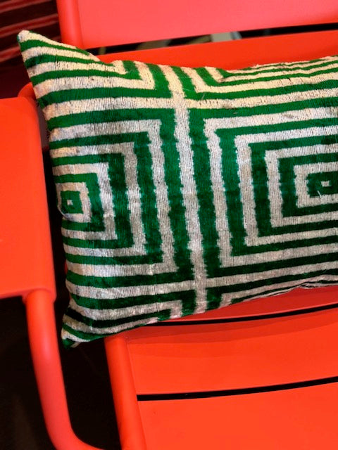 Silk Velvet Pillow Green Geometric Square Cover