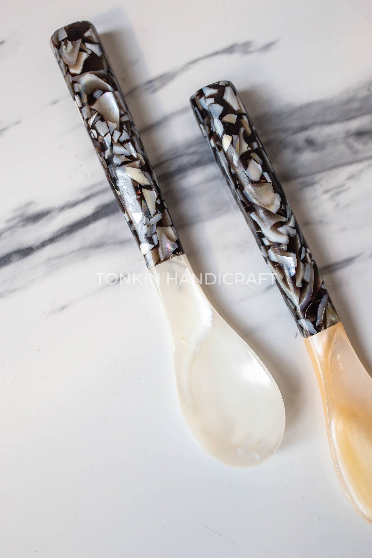 Mother of Pearl Seashell Spoon with Black handle and Pearl Flecks