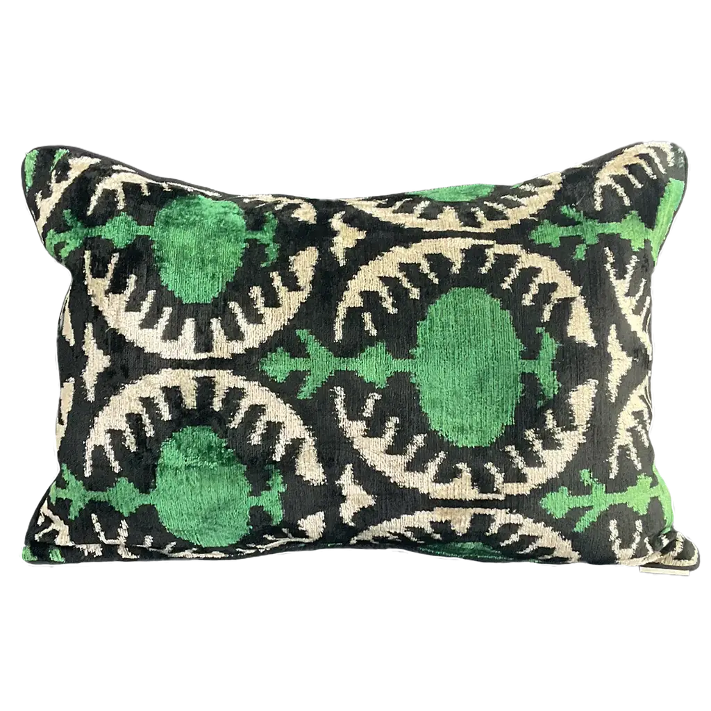 Silk Velvet Ikat Pillow Green Pomegranate Cover