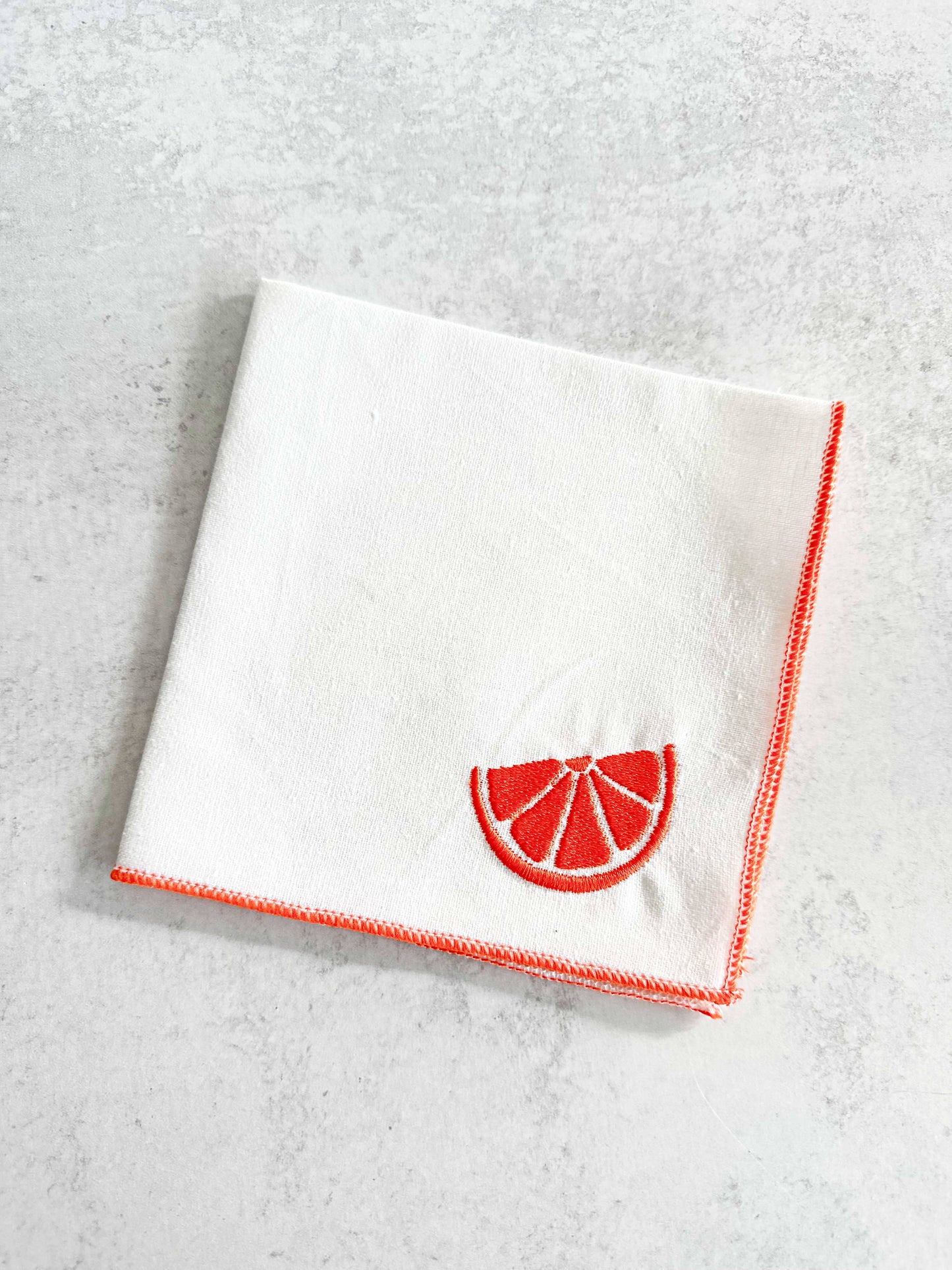Citrus Embroidered Linen Cocktail Napkins, set of four
