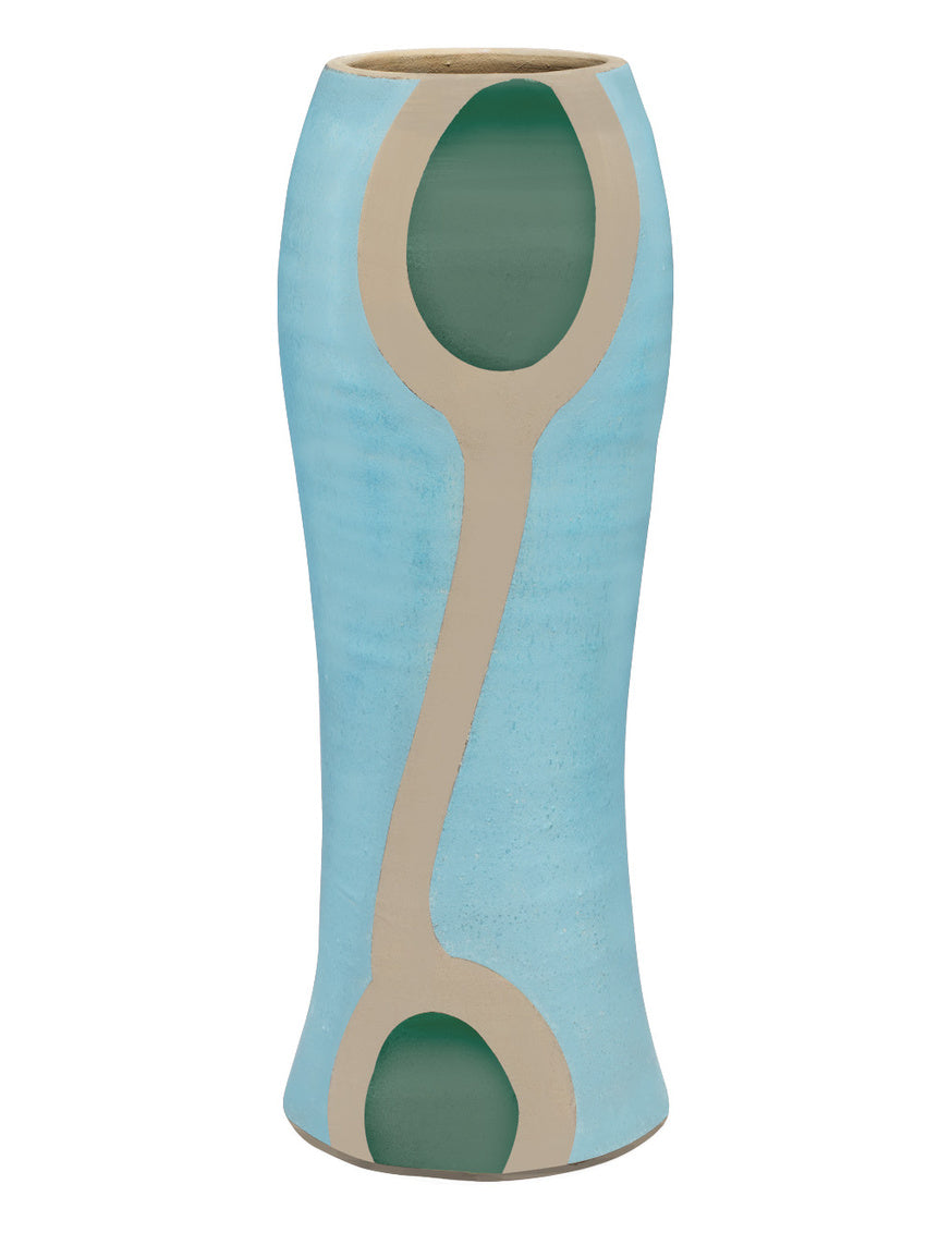 JY Aqua Blue and Green Abstract Tall Ceramic Vase