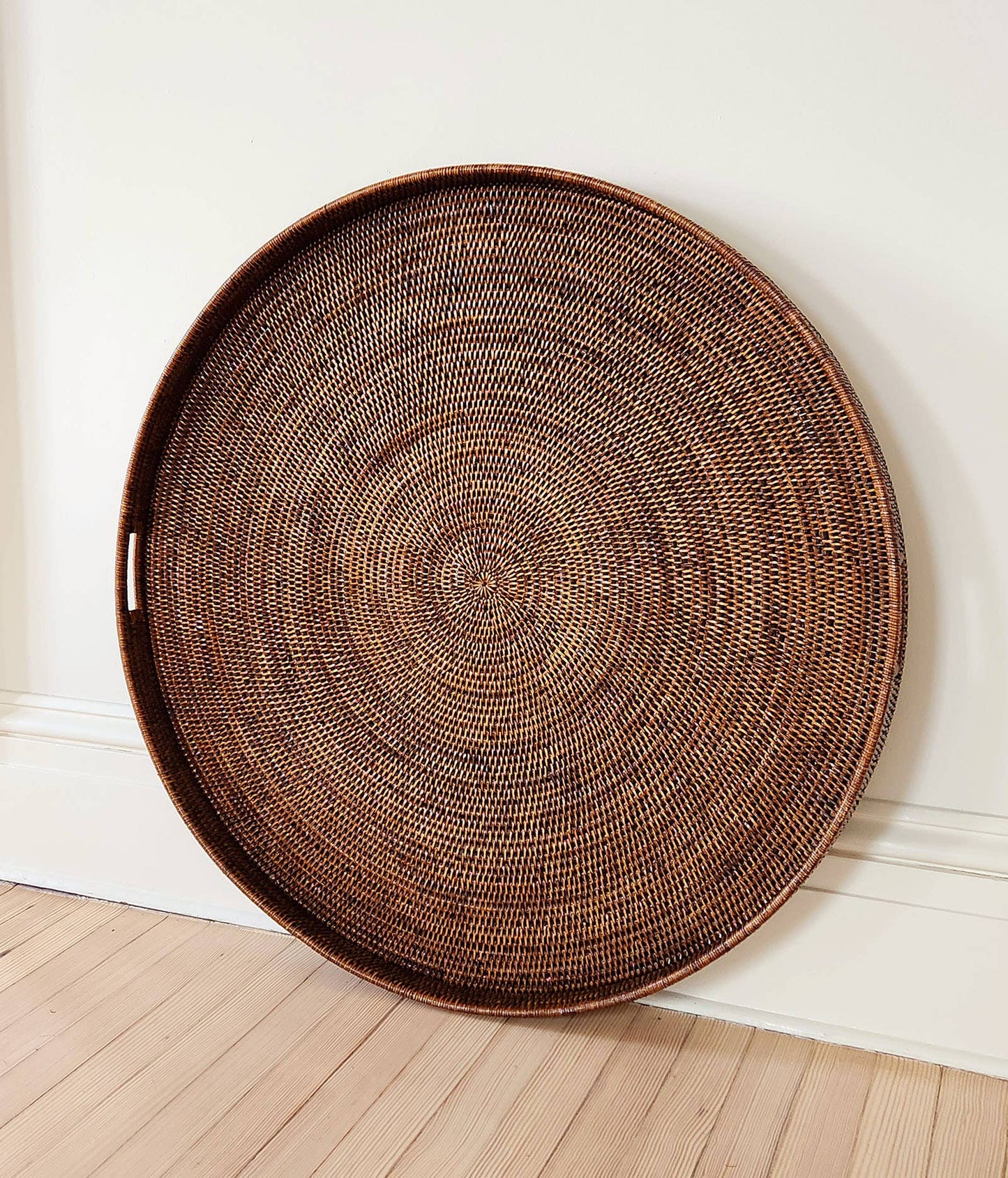 Round Rattan Tray with Handle Cut Out