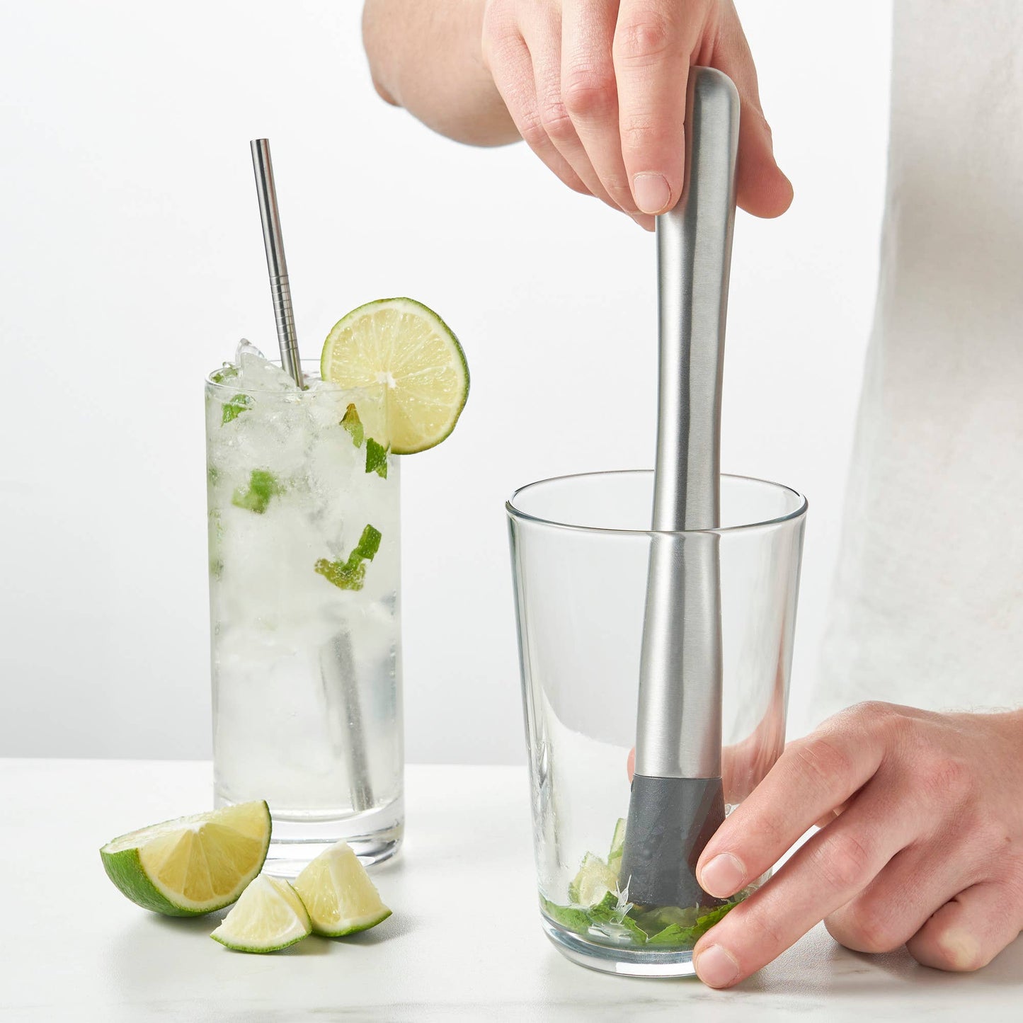 Extra Long Stainless Steel Muddler w/ Serrated Base