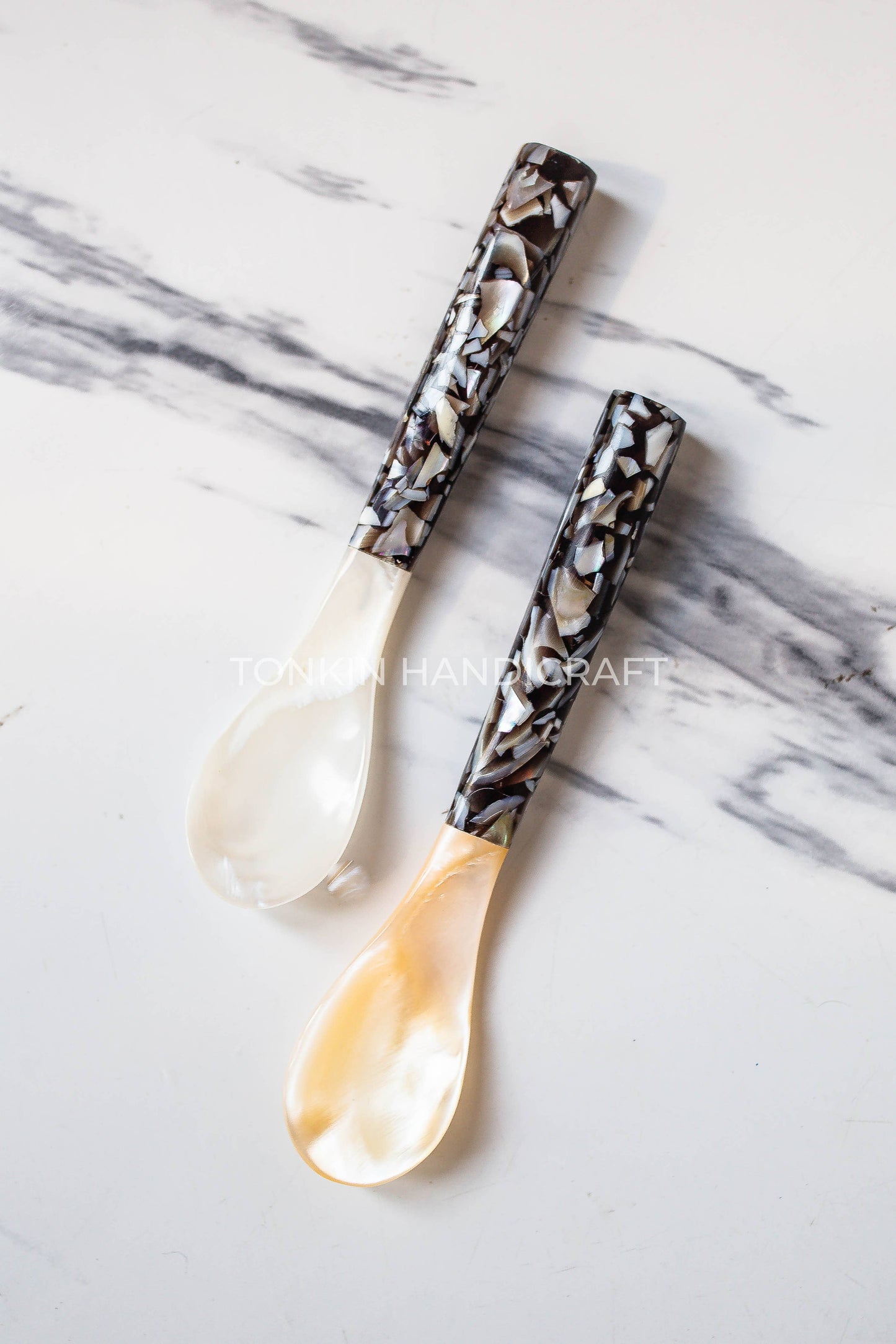 Mother of Pearl Seashell Spoon with Black handle and Pearl Flecks