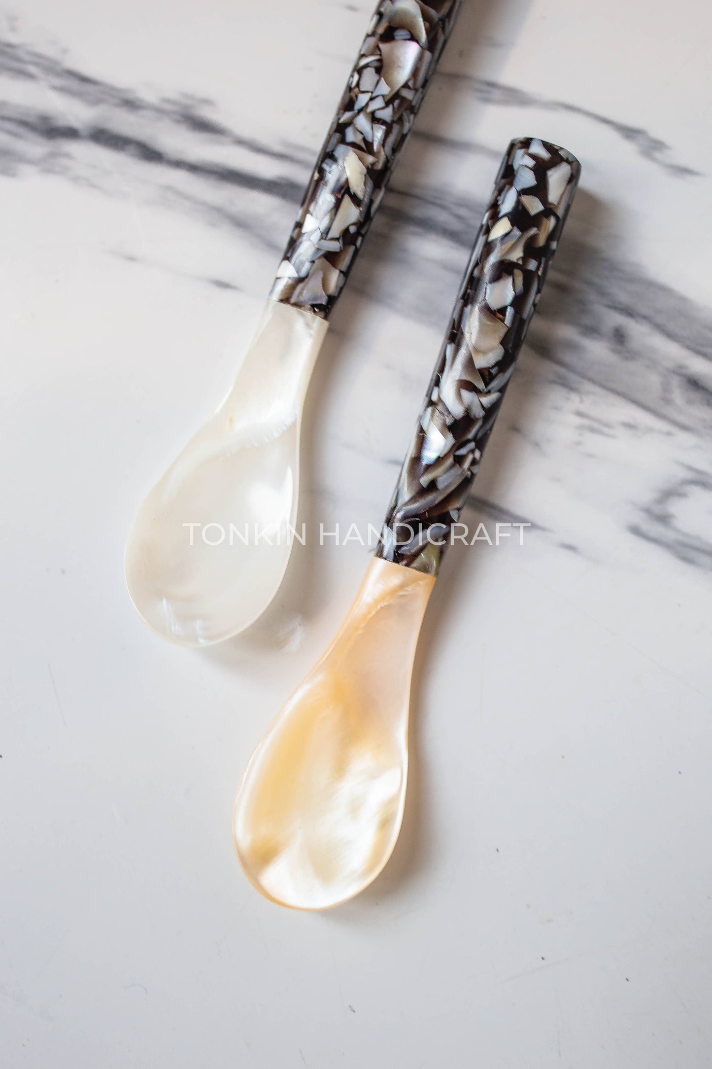 Mother of Pearl Seashell Spoon with Black handle and Pearl Flecks