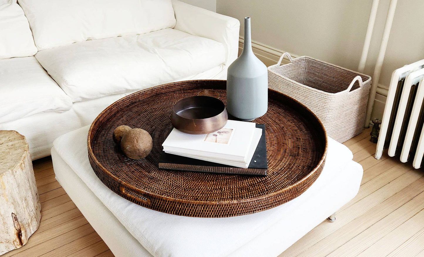 Round Rattan Tray with Handle Cut Out