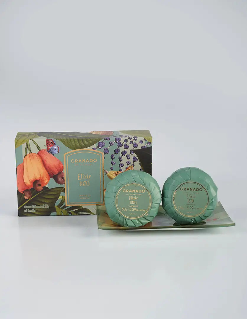 Granado Elixir Bar Soap Duo with Glass Tray 150g x 2