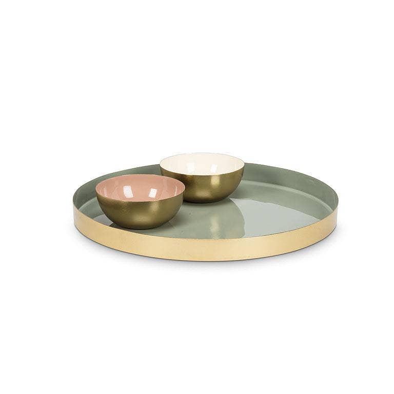 Medium Round Enamel Tray Soft Green 12"D