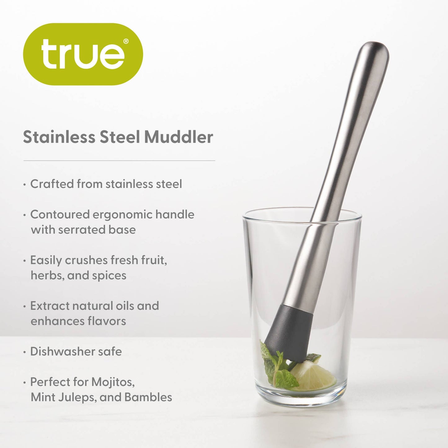 Extra Long Stainless Steel Muddler w/ Serrated Base