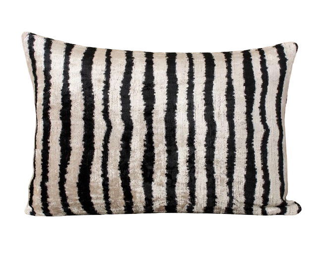 Silk Velvet Ikat Pillow Black Stripe Cover