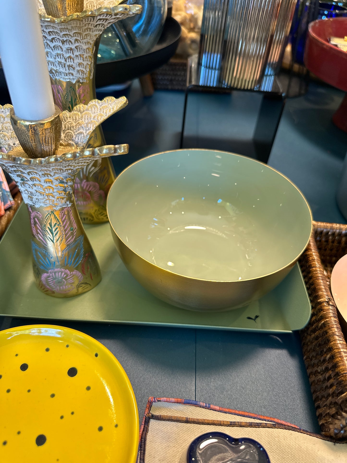 Small Enamel Bowl Pale Green 6"D