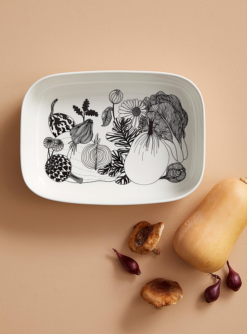 Marimekko Rectangular Serving Dish Veggie Pattern Oiva/Slirtolapuutarha