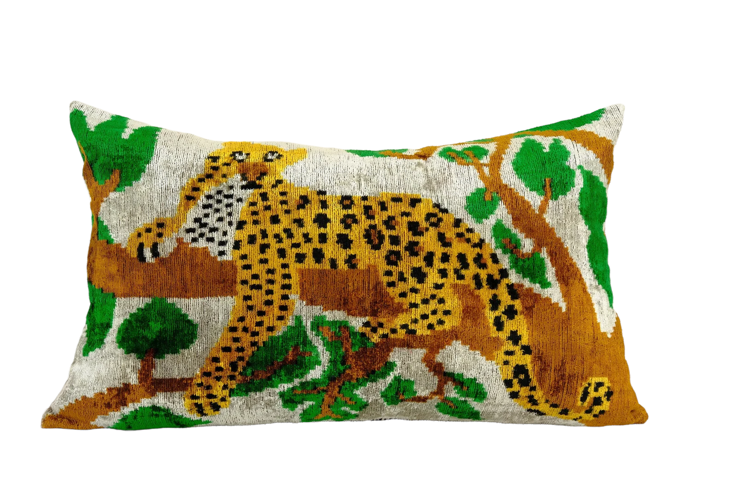 Silk Velvet Ikat Pillow Leopard in Tree Cover