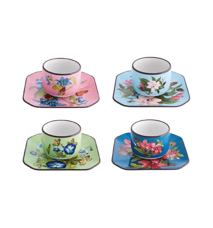 Christian La Croix Porcelain Fête Vos Jeux Set 4 Espresso Coffee Cups with Saucers