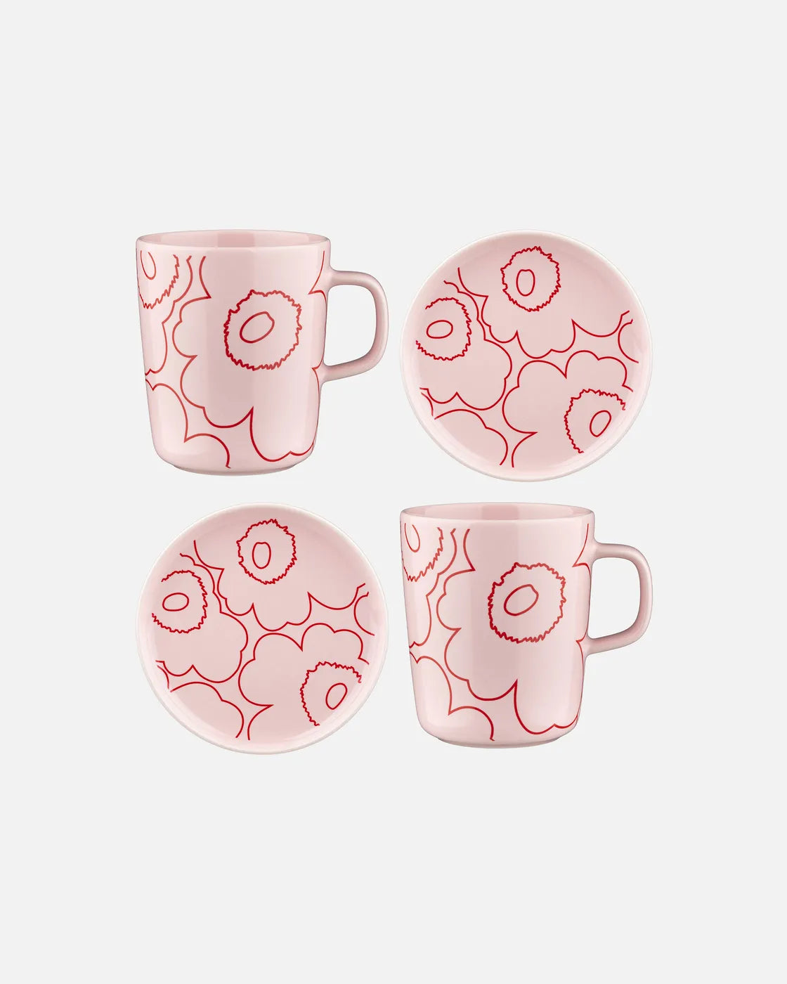 Marimekko Pink and Red Mug and Saucer Set 1 Mug and 1 Plate