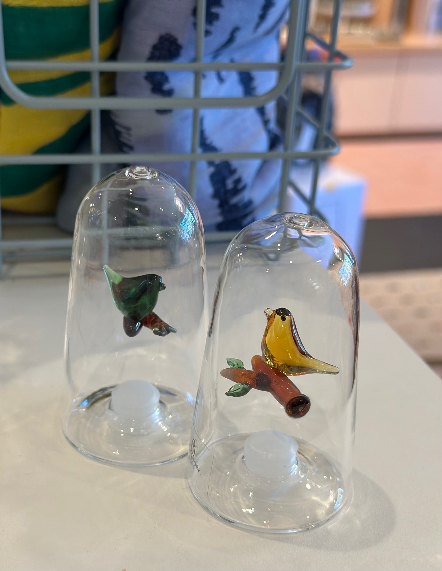 Glass salt pepper shaker set with birds wedding gift